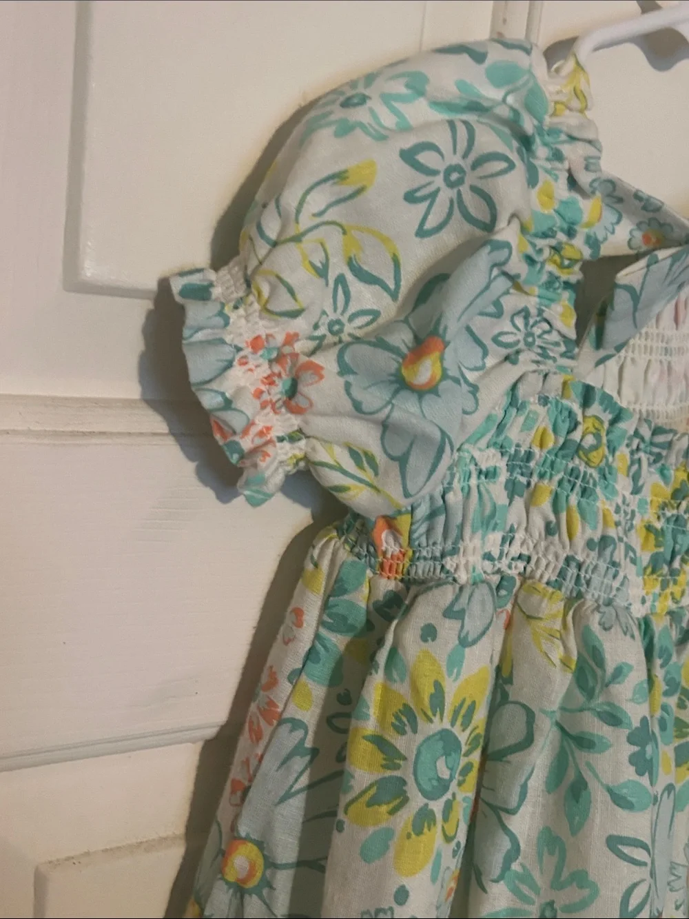 Joie Pastel Floral Smocked Dress in Light Blue, Yellow & Green